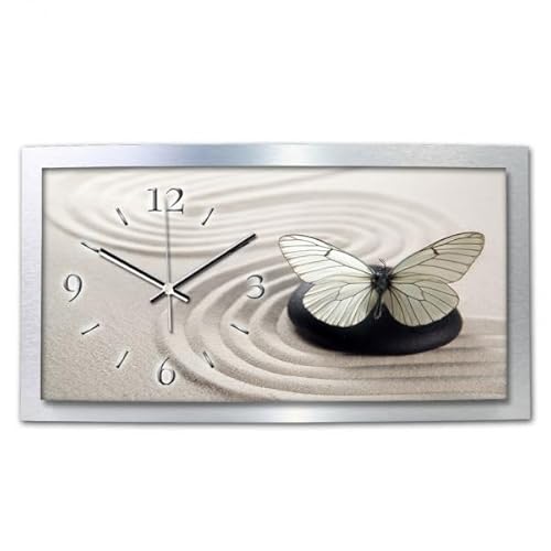 Kreative Feder 3D Designer-Wanduhr Schmetterling in modernem Metallic-Design; leise Funkuhr mit Natur Wellness Entspannung Motiv wahlweise in Zwei Größen (Schmetterling, 80x40cm; leises Funkuhrwerk) von Kreative Feder