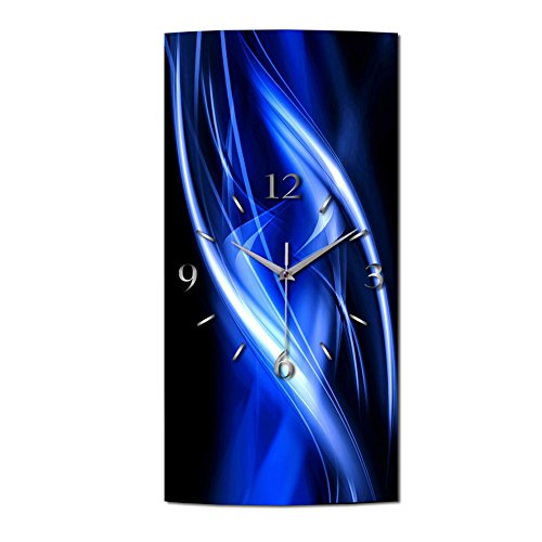 Kreative Feder Abstrakt Blau Metallic Designer Funk Wanduhr Funkuhr modernes Design * Made in Germany* WAG115FL * leise kein Ticken (50x25cm) von Kreative Feder