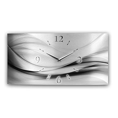 Kreative Feder Abstrakt Silber XXL Metallic Designer Funk Wanduhr Funkuhr modernes Design leise ohne Ticken * Made in Germany* (50x25cm Funkuhr) von Kreative Feder