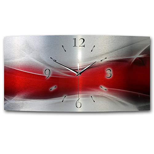 Kreative Feder „Abstrakt“ - Designer-Wanduhr aus gebürstetem Aluminium in Zwei Größen mit leisem Uhrwerk (Red Wave, Quarzuhr 50x25cm) von Kreative Feder
