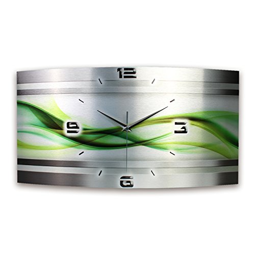 Kreative Feder „Abstrakt“ - Designer-Wanduhr aus gebürstetem Aluminium Größe 50x30cm mit leisem Uhrwerk wahlweise Funk oder Quarz (Grün Metallic, leises Funkuhrwerk) Kreative Feder „Abstrakt“ - Designer-Wanduhr aus gebürstetem Aluminium Größe 50x30cm mit leisem Uhrwerk wahlweise Funk oder Quarz (Grün Metallic, leises Funkuhrwerk) von Kreative Feder
