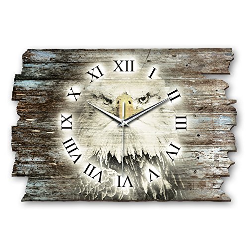 Kreative Feder Adler Weißkopfseeadler Shabby Style Designer Wanduhr Funkuhr aus Holz *Made in Germany leise ohne Ticken WH026FL 40x27cm (leises Funkuhrwerk) von Kreative Feder