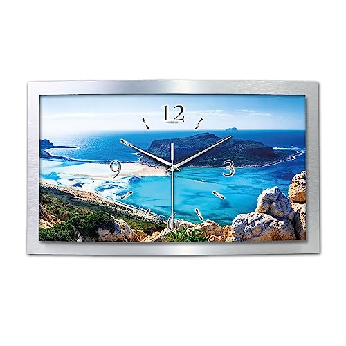 Kreative Feder Balos Bucht Wanduhr 3D XXL Designer leise Funk Motiv Funkuhr Wandbild modernes Design WAA115FL (50x30 cm leise Funkuhr) von Kreative Feder