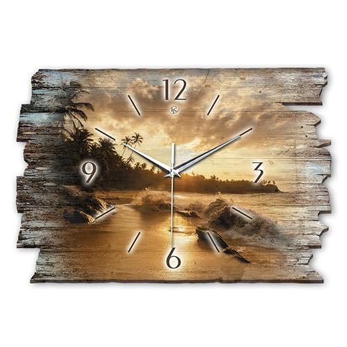 Kreative Feder Designer Wanduhr „Beach“ aus Holz 40x27cm im Shabby Style Design - Designeruhr mit flüsterleisem Uhrwerk ohne Ticken (Beach, leises Quarzuhrwerk) von Kreative Feder