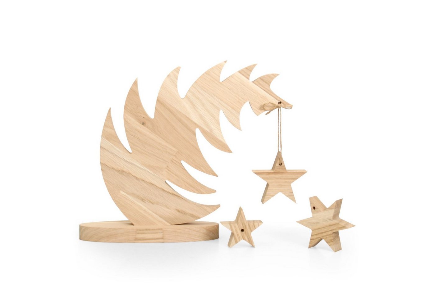 Kreative Feder Dekoobjekt Weihnachtsbaum-Aufsteller „Curvy“- im Set mit 3 Holz-Sternen, Weihnachts-Aufsteller Weihnachts-Deko nachhaltig von Kreative Feder