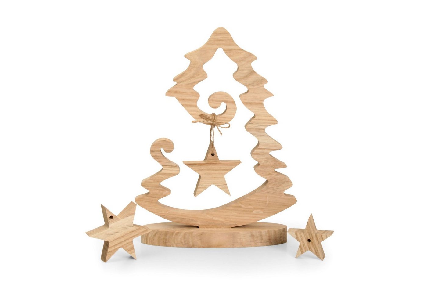 Kreative Feder Dekoobjekt Weihnachtsbaum-Aufsteller „Ornament“- im Set mit 3 Holz-Sternen, Weihnachts-Aufsteller Weihnachts-Deko nachhaltig von Kreative Feder