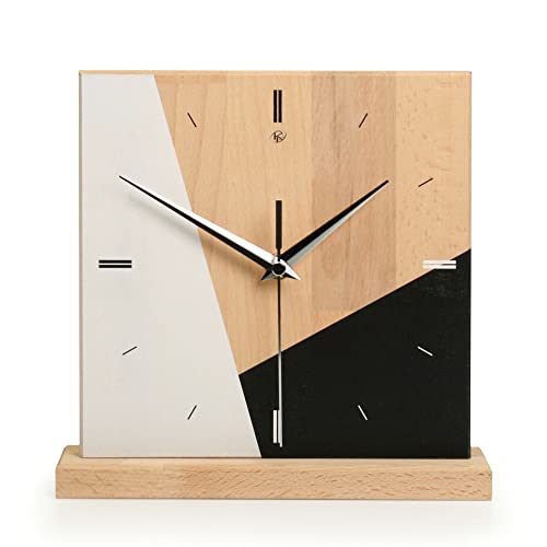 Kreative Feder Designer-STANDUHR „Triangle“ aus Massivholz – analoge TISCHUHR ohne Tickgeräusche (leises Funkuhrwerk, Buche) von Kreative Feder