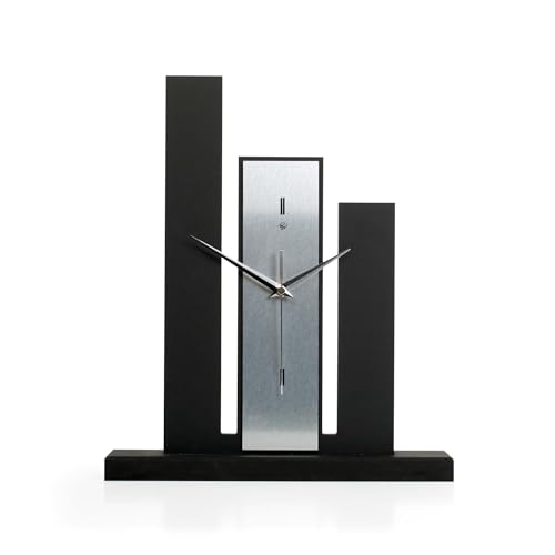 Kreative Feder Designer-Standuhr „Stairs“ aus Holz – Schwarze Tischuhr in modernem Metallic-Look ohne Ticken (leises Funkuhrwerk) von Kreative Feder