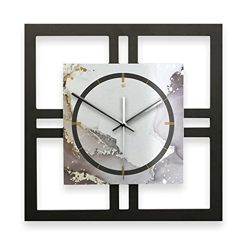 Kreative Feder Designer-WANDUHR „Abstract Water“ schwarz-Silber in modernem Metallic-Look ohne Tickgeräusche - Größe 40x40 cm (leises Funkuhrwerk) von Kreative Feder