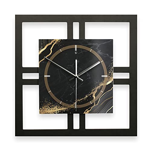 Kreative Feder Designer-WANDUHR „Black & Gold Waves“ in modernem Metallic-Look ohne Tickgeräusche (leises Funkuhrwerk) von Kreative Feder