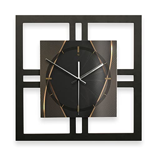 Kreative Feder Designer-WANDUHR Black & Gold in modernem Metallic-Look ohne Tickgeräusche (Black & Gold, leises Funkuhrwerk) von Kreative Feder