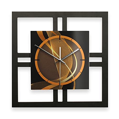 Kreative Feder Designer-WANDUHR „Dynamic“ 40x40cm in modernem Metallic-Look schwarz-orange ohne Tickgeräusche (leises Quarzuhrwerk) von Kreative Feder