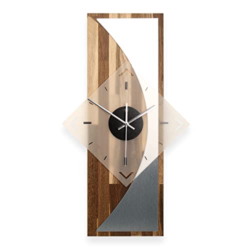 Kreative Feder Designer-WANDUHR „Silvermoon“ aus geräuchertem Eichenholz mit modernem Metallic-Look (leises Funkuhrwerk, Eiche geräuchert) von Kreative Feder