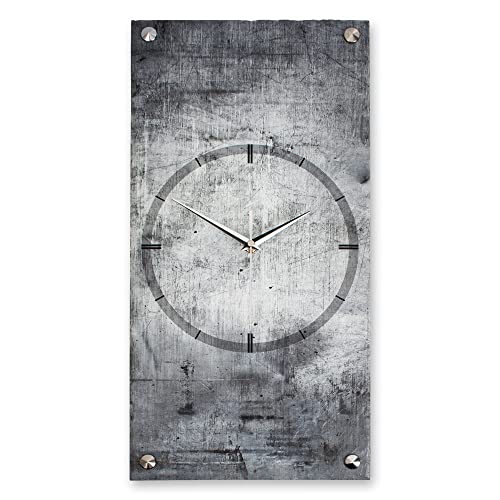 Kreative Feder Designer-WANDUHR Grey Concrete Marble aus Stein mit Zeigern aus gebürstetem Aluminium - Designeruhr aus Beton mit flüsterleisem Uhrwerk (leises Funkuhrwerk) von Kreative Feder