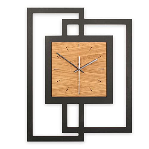 Kreative Feder Designer-WANDUHR aus Holz 46,5x59cm mit Zeigern aus gebürstetem Aluminium - Designeruhr mit flüsterleisem Uhrwerk (leises Quarzuhrwerk) von Kreative Feder