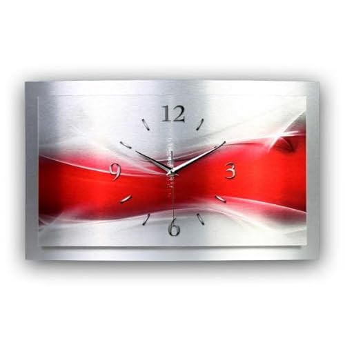 Kreative Feder Designer Wanduhr „Abstrakt Wave“ - leise Funkuhr Größe 80x40cm Silber-rot in modernem Design WAA030FL-X von Kreative Feder