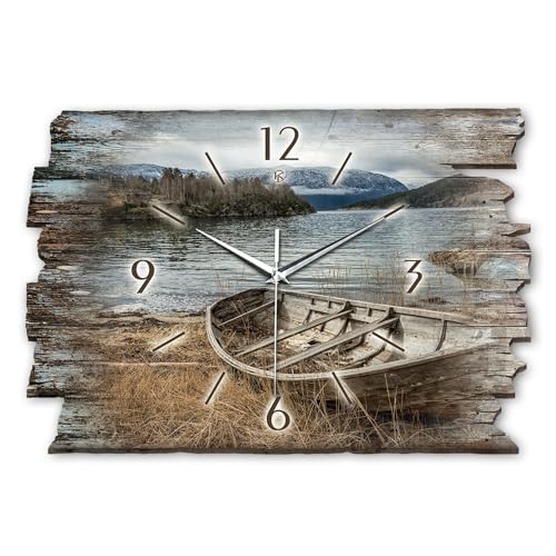 Kreative Feder Designer Wanduhr „Boot“ aus Holz 40x27cm im Shabby Style Design - Designeruhr mit flüsterleisem Uhrwerk ohne Ticken (Boot, leises Funkuhrwerk) von Kreative Feder