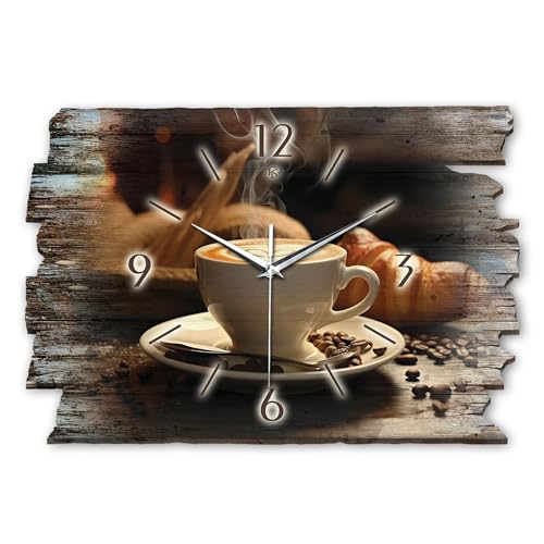 Kreative Feder Designer Wanduhr „Cappuccino“ aus Holz 40x27cm im Shabby Style Design - Designeruhr mit flüsterleisem Uhrwerk ohne Ticken (Cappuccino, leises Funkuhrwerk) von Kreative Feder