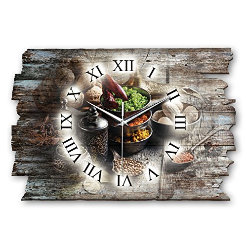 Kreative Feder Designer Wanduhr „Gewürze II“ aus Holz 40x27cm im Shabby Style Design - Designeruhr mit flüsterleisem Uhrwerk ohne Ticken (Gewürze II, leises Quarzuhrwerk) von Kreative Feder