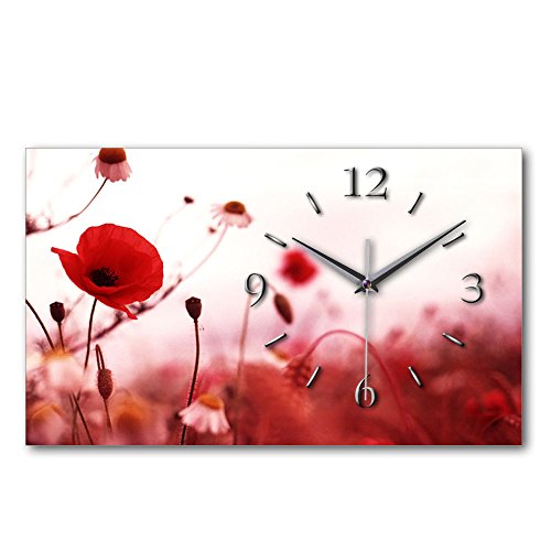 Kreative Feder Designer Wanduhr „Mohnblume“ - leise Funkuhr Größe 50x30cm Farbe rot & weiß in modernem Design WA060FL von Kreative Feder