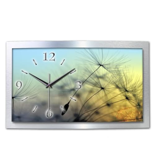 Kreative Feder Designer Wanduhr „Pusteblume“ - leise Funkuhr Größe 50x30cm blau in modernem Design WAA042FL von Kreative Feder