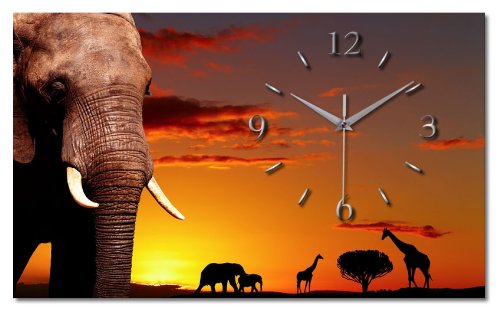 Kreative Feder Title Designer Wanduhr „Elefant in Afrika“ - leise Funkuhr Größe 50x30cm rot-orange in modernem Design WAG107FL von Kreative Feder