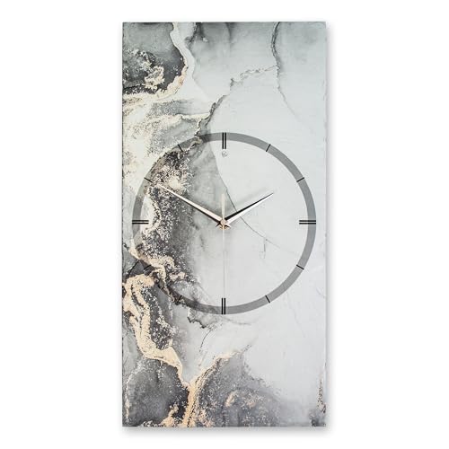 Kreative Feder Designer-Wanduhr Grey & Gold Marble aus Stein mit Zeigern aus gebürstetem Aluminium - Designeruhr aus Stein mit flüsterleisem Uhrwerk (Grey & Gold Marble, leises Funkuhrwerk) von Kreative Feder