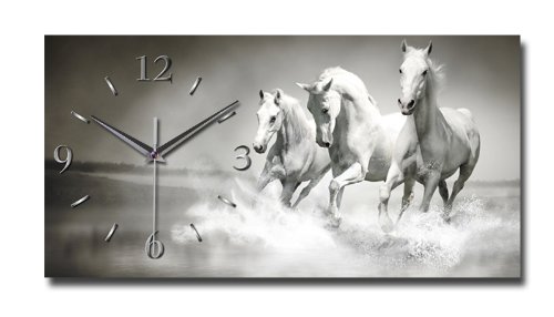 Kreative Feder Designer Wanduhr „Wilde Pferde“ - leise Funkuhr Größe 50x25cm grau in modernem Design WA130FL von Kreative Feder
