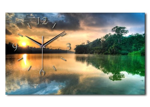 Kreative Feder Designer-Wanduhr See Landschaft Natur Funkuhr in modernem Design ohne Ticken (See, leises Funkuhrwerk) von Kreative Feder