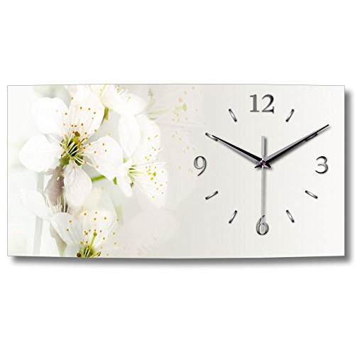 Kreative Feder Designer-Wanduhr Weiße Blüte XXL Natur leise Funk-Wanduhr Funkuhr in modernem Design ohne Ticken (Weiße Blüte, 80x40cm leises Funkuhrwerk) von Kreative Feder