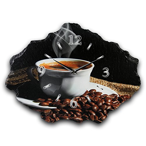 Kreative Feder Designer-Wanduhr aus Stein (Keramik) 40x30cm cm mit flüsterleisem Uhrwerk (Kaffee-Tasse, leises Funkuhrwerk) von Kreative Feder