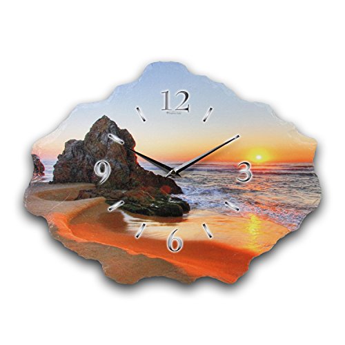 Kreative Feder Designer-Wanduhr aus Stein (Beton) Größe ca. 40 x 30cm mit flüsterleisem Uhrwerk - Beach bunt von Kreative Feder
