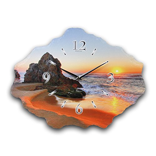 Designer-Wanduhr aus Stein (Keramik) Größe ca. 40x30cm mit flüsterleisem Uhrwerk (Beach bunt, leises Funkuhrwerk) von Kreative Feder