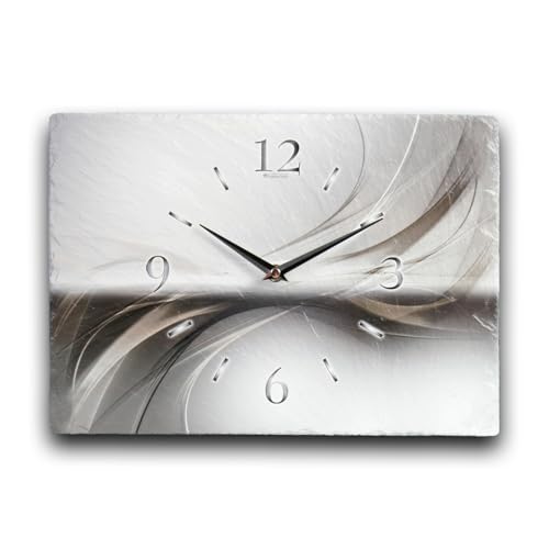 Designer-Wanduhr aus Stein (Keramik) Größe ca. 35x25cm mit flüsterleisem Uhrwerk Abstrakt (Silver Line, leises Funkuhrwerk) von Kreative Feder