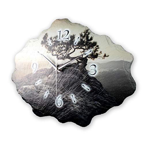 Kreative Feder Designer-Wanduhr aus Stein (Beton) mit flüsterleisem Uhrwerk - Baum Einsam (leises Funkuhrwerk) von Kreative Feder