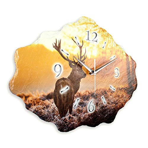 Kreative Feder Designer-Wanduhr aus Stein (Beton) mit flüsterleisem Uhrwerk - Hirsch (leises Funkuhrwerk) von Kreative Feder