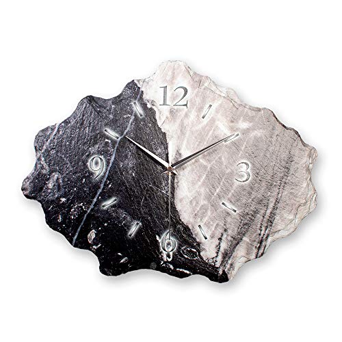 Kreative Feder Designer-Wanduhr aus Stein (Beton) mit flüsterleisem Uhrwerk - Marmor-Optik Black & White (leises Quarzuhrwerk) von Kreative Feder