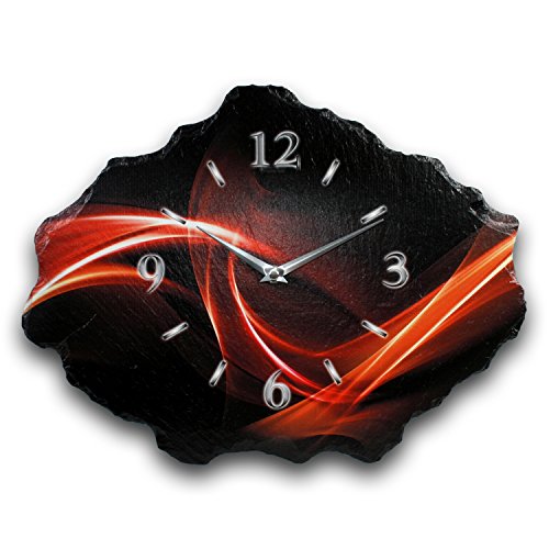 Kreative Feder Designer-Wanduhr aus Stein (Beton) mit flüsterleisem Uhrwerk - Red Wave von Kreative Feder