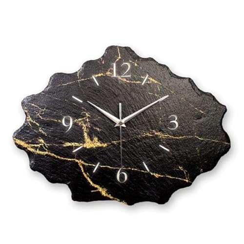 Kreative Feder Designer-Wanduhr aus Stein (Keramik) mit flüsterleisem Uhrwerk (Black & Gold schwarz, leises Quarzuhrwerk) von Kreative Feder