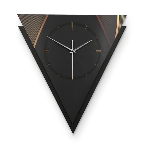 Kreative Feder Dreieckige 3D Designer-Wanduhr „Dark Elegance“ in modernem Metallic-Look schwarz-Gold ohne Tickgeräusche (leises Funkuhrwerk) von Kreative Feder