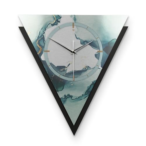 Kreative Feder Dreieckige 3D Designer-Wanduhr „Turquoise“ in modernem Metallic-Look schwarz-Silber-türkis ohne Tickgeräusche (leises Quarzuhrwerk) von Kreative Feder