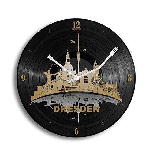 Kreative Feder Dresden Music Schallplatten-Uhr Retro Vinyl Designer Wanduhr leise ohne Ticken 30cm WSP039L (leises Quarzuhrwerk) von Kreative Feder