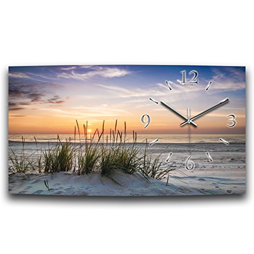 Kreative Feder Düne Sandstrand Meer Relax XXL Designer leise Funk Wanduhr Funkuhr modernes Design * Made in Germany* WA013FL (80x40cm) von Kreative Feder