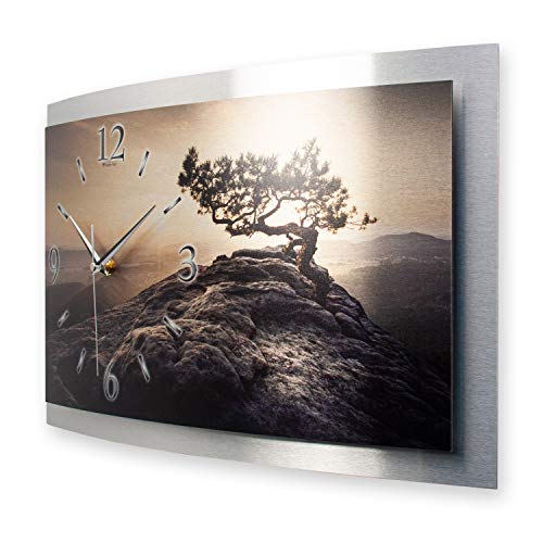 Kreative Feder Einsamer Baum Wanduhr 3D Designer Motiv leise Funkuhr Wandbild modernes Design WAA516FL (50cm x 30cm leise Funkuhr) von Kreative Feder