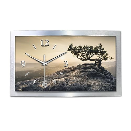 Kreative Feder 3D Designer-Wanduhr Einsamer Baum in modernem Metallic-Design; leise Funkuhr mit Motiv wahlweise in Zwei Größen (Einsamer Baum, 50x30cm; leises Funkuhrwerk) von Kreative Feder