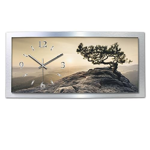 Kreative Feder Einsamer Baum Wanduhr 3D XXL Designer leise Funk Motiv Funkuhr Wandbild modernes Design (80x40 cm leise Funkuhr) von Kreative Feder