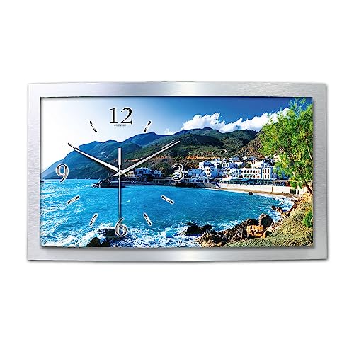 Kreative Feder Fischerdorf Kreta Wanduhr 3D XXL Designer leise Funk Motiv Funkuhr Wandbild modernes Design WAA095FL (50x30 cm leise Funkuhr) von Kreative Feder