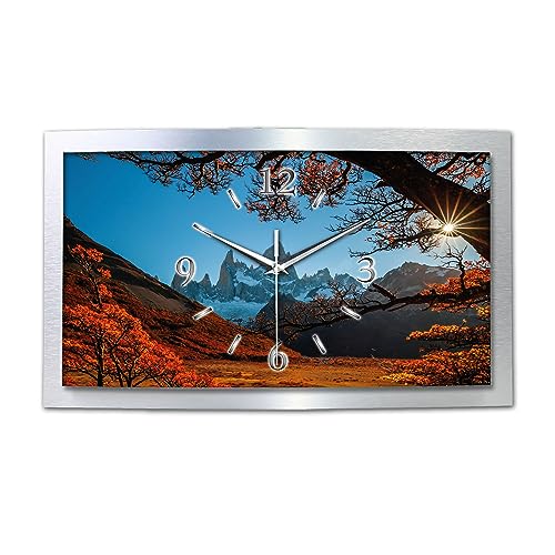 Kreative Feder Fitz Roy Berg Wanduhr 3D XXL Designer leise Funk Motiv Funkuhr Wandbild modernes Design WAA102FL (50x30 cm leise Funkuhr) von Kreative Feder