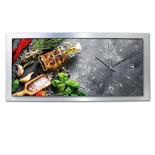 Kreative Feder Frische Küche Wanduhr 3D XXL Designer leise Funk Motiv Funkuhr Wandbild modernes Design WAA119FL (80x40 cm leise Funkuhr) von Kreative Feder