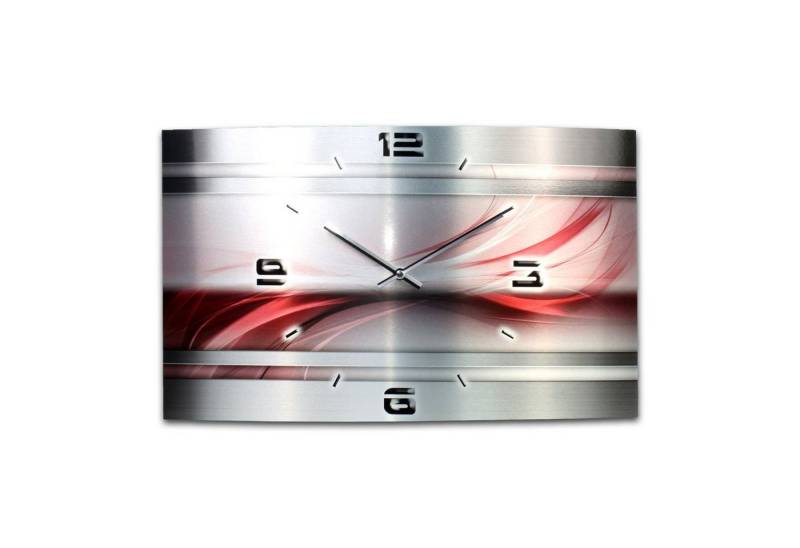 Kreative Feder Funkwanduhr 3D Design-Wanduhr "Abstrakt Rot" aus gebürstetem Aluminium (3D-Wölbung, flüsterleises Funkuhrwerk, außergewöhnlich, modern) von Kreative Feder